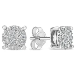 9ct White Gold Cluster Stone Stud .16ct