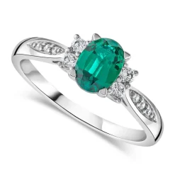 9ct White Gold Created Emerald & Cubic Zirconia Sides Ring