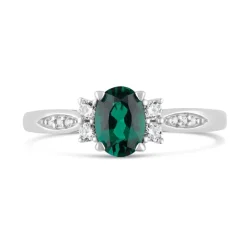 9ct White Gold Created Emerald & Cubic Zirconia Sides Ring