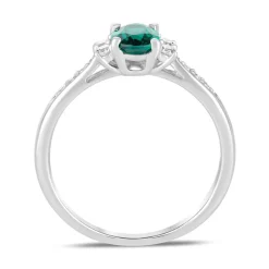 9ct White Gold Created Emerald & Cubic Zirconia Sides Ring