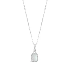 9ct White Gold Created Opal and Diamond Pendant