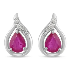 9ct White Gold Created Ruby and Diamond Stud Earrings