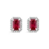 9ct White Gold Created Ruby And Diamond Rectangular Stud Earrings