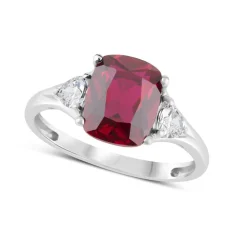 9ct White Gold Created Ruby & Cubic Zirconia Ring