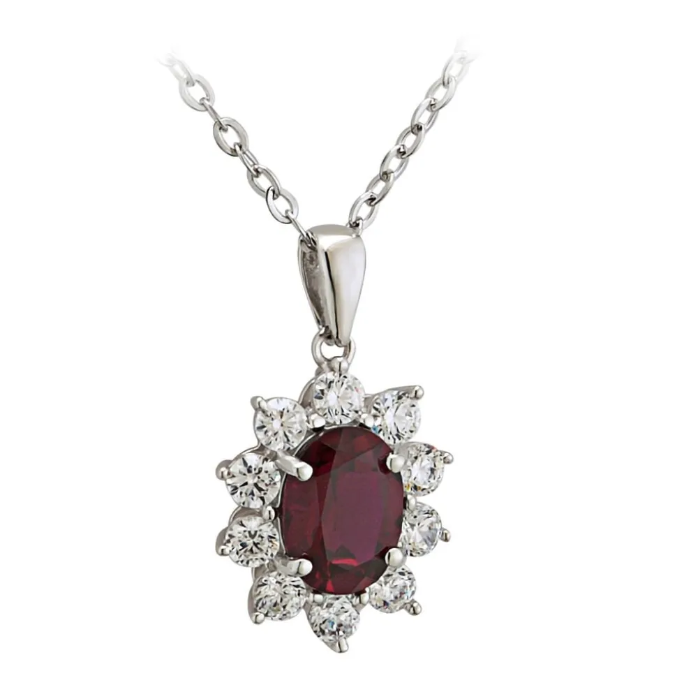 9ct White Gold Created Ruby and Cubic Zirconia Pendant (Chain Included)