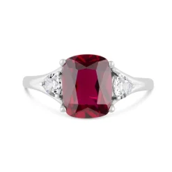 9ct White Gold Created Ruby & Cubic Zirconia Ring