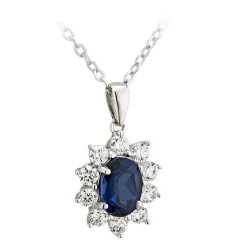 9ct White Gold Created Sapphire and Cubic Zirconia Pendant (Chain Included)