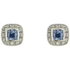 9ct White Gold Created Sapphire and Diamond Earrings