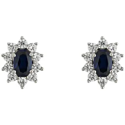 9ct White Gold Created Sapphire and Cubic Zirconia Stud Earrings