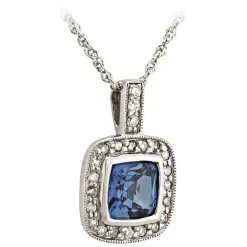 9ct White Gold Created Sapphire and Diamond Pendant