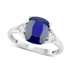 9ct White Gold Created Sapphire & Cubic Zirconia Ring