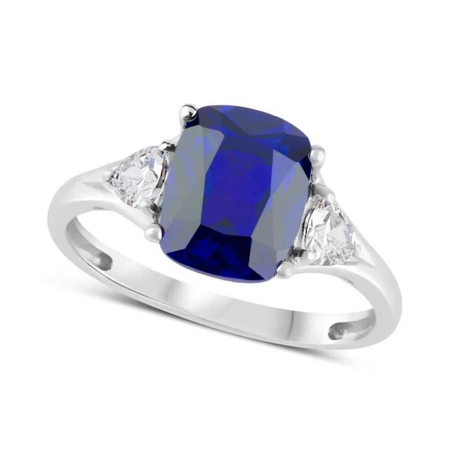 9ct White Gold Created Sapphire & Cubic Zirconia Ring