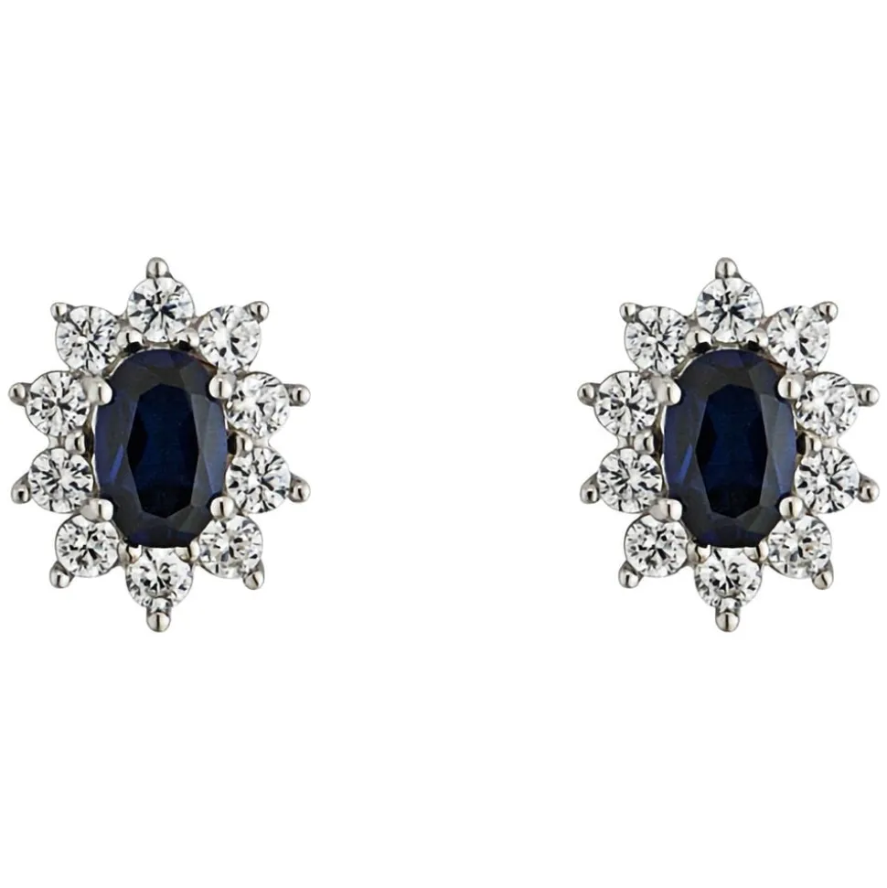 9ct White Gold Created Sapphire and Cubic Zirconia Stud Earrings