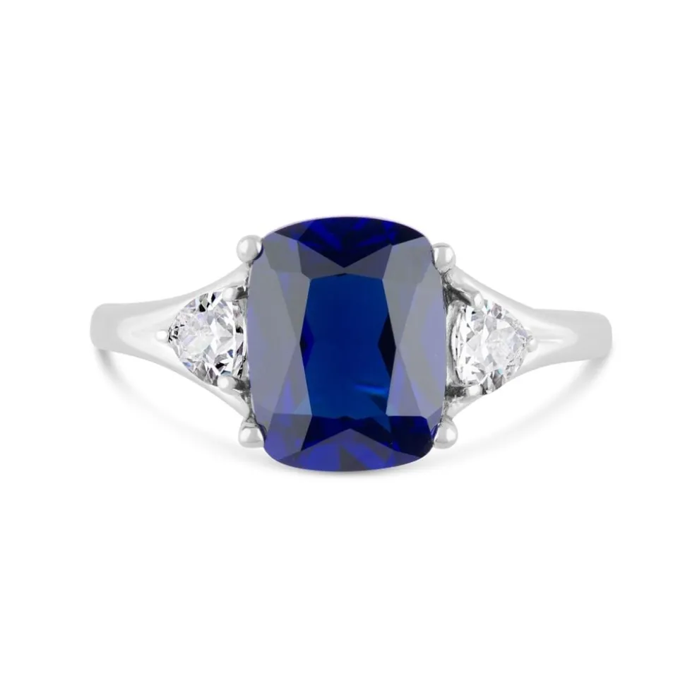 9ct White Gold Created Sapphire & Cubic Zirconia Ring