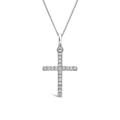 9ct White Gold 0.10ct Diamond Cross Pendant