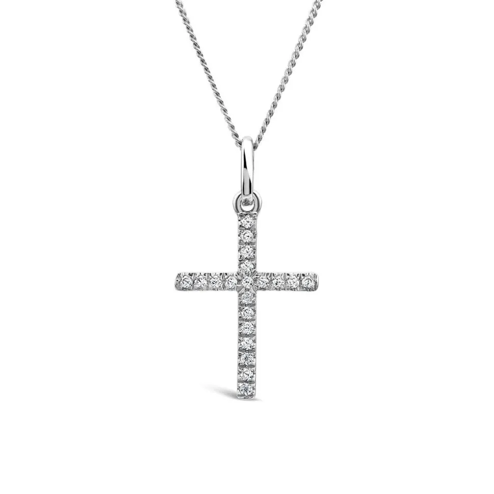 9ct White Gold 0.10ct Diamond Cross Pendant