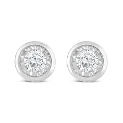9ct White Gold 0.10ct Diamond Illusion Rub Over Earrings