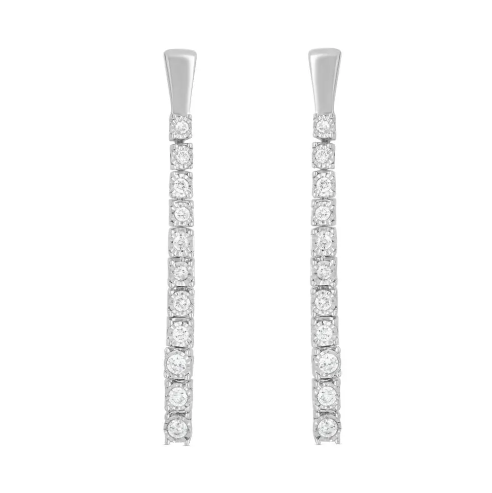 9ct White Gold 0.25ct Diamond Bar Drop Earrings