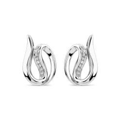 9ct White Gold 0.05ct Diamond Set Open Swirl Stud Earrings