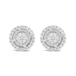 9ct White Gold 0.10ct Diamond Illusion Halo Stud Earrings