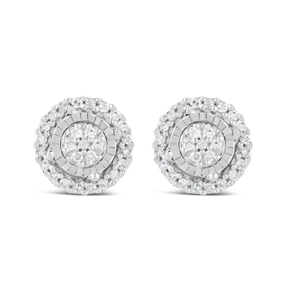 9ct White Gold 0.10ct Diamond Illusion Halo Stud Earrings