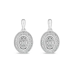 9ct White Gold 0.20ct Diamond Oval & Baguette Stud Earrings