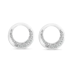 9ct White Gold 0.12ct Diamond Pave Open Circle Stud Earrings