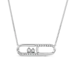 9ct White Gold 0.10ct Diamond Set Paperclip Necklet