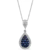 9ct White Gold 0.15ct Diamond and Sapphire Pear Drop Pendant