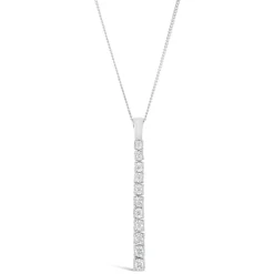 9ct White Gold 0.125ct Diamond Bar Drop Pendant