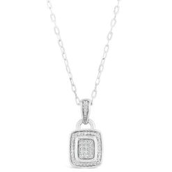 9ct White Gold 0.10ct Diamond Cluster Rectangle Halo Pendant