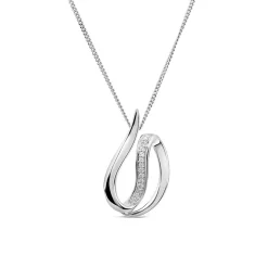 9ct White Gold 0.05ct Diamond Set Open Swirl Pendant