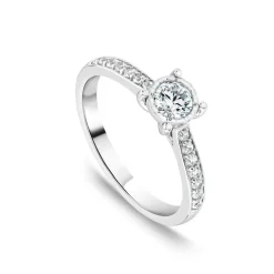 18ct White Gold 0.50ct Diamond Illusion Solitaire Pave Shoulders Ring