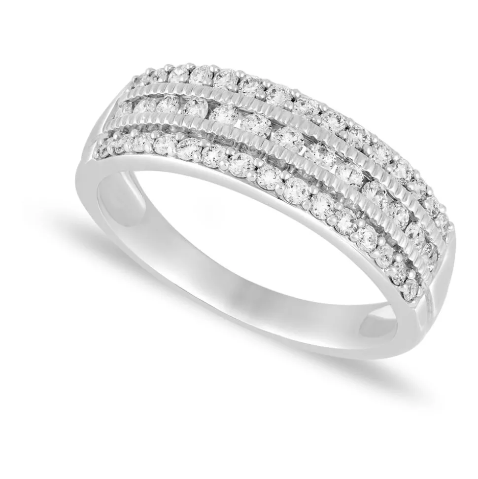 18ct White Gold 0.50ct Diamond Three Row 5mm Wedding Ring