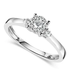 9ct White Gold 0.20ct Diamond Halo & Sides Ring