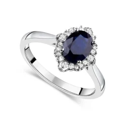 9ct White Gold 0.18ct Diamond & Sapphire Ring