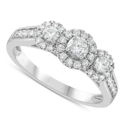 18ct White Gold 0.50ct Diamond Three Stone Halo Ring