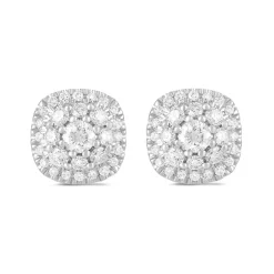 9ct White Gold 0.50ct Diamond Cushion Cluster Stud Earrings