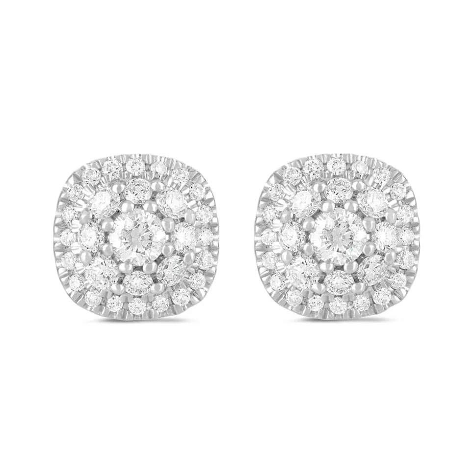 9ct White Gold 0.50ct Diamond Cushion Cluster Stud Earrings