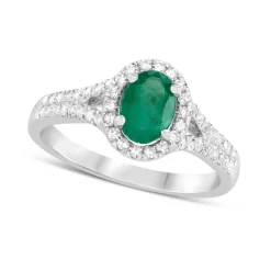 18ct White Gold 0.29ct Diamond Surround Emerald Ring