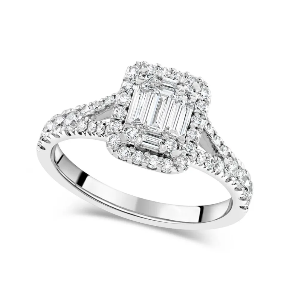 18ct White Gold 0.70ct Diamond Baguette Cluster Ring