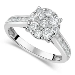 18ct White Gold 1.00ct Diamond Round Cluster & Shoulders Ring