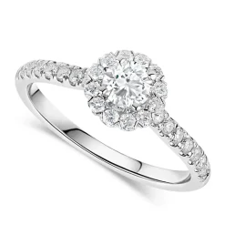 18ct White Gold 0.66ct Diamond Halo Shoulder-Set Ring