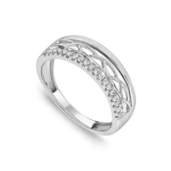 9ct White Gold 0.10ct Diamond Line Woven Design Ring