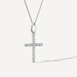 9ct White Gold 0.10ct Diamond Cross Pendant
