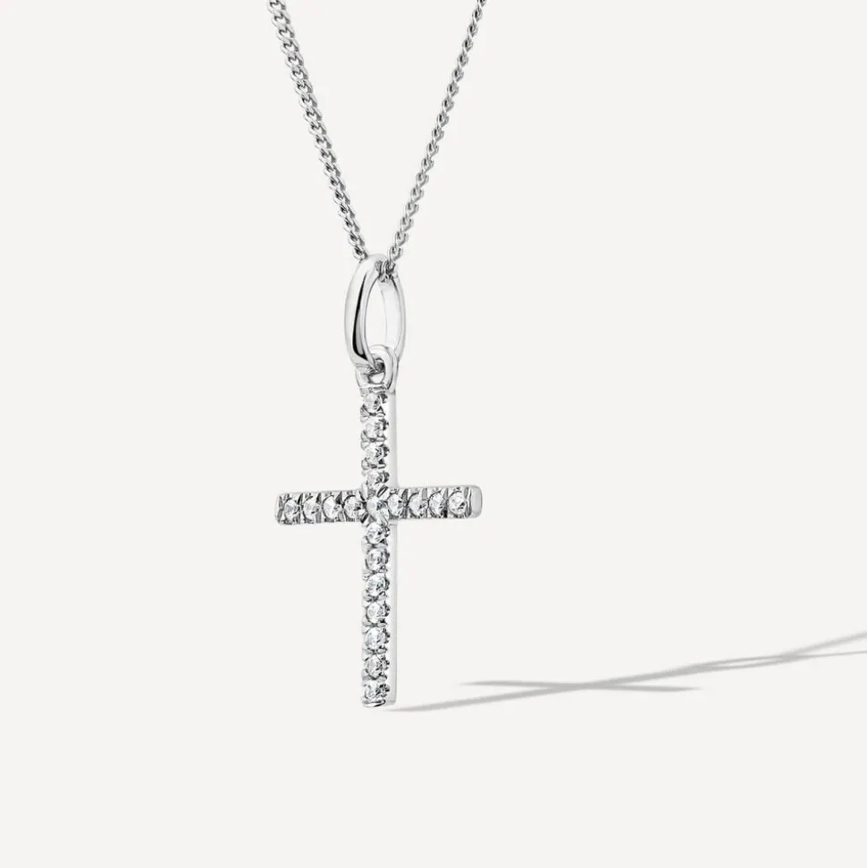 9ct White Gold 0.10ct Diamond Cross Pendant