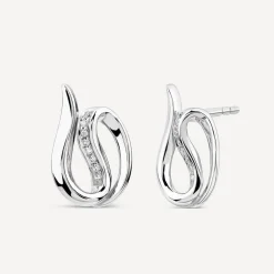 9ct White Gold 0.05ct Diamond Set Open Swirl Stud Earrings