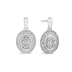 9ct White Gold 0.20ct Diamond Oval & Baguette Stud Earrings