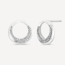 9ct White Gold 0.12ct Diamond Pave Open Circle Stud Earrings