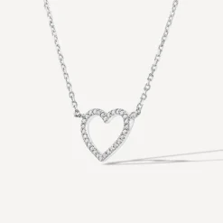 9ct White Gold 0.05ct Diamond Open Heart Necklet